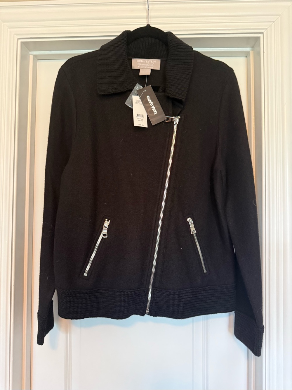 Lord & Taylor Black Zip-Front wool Knit Jacket